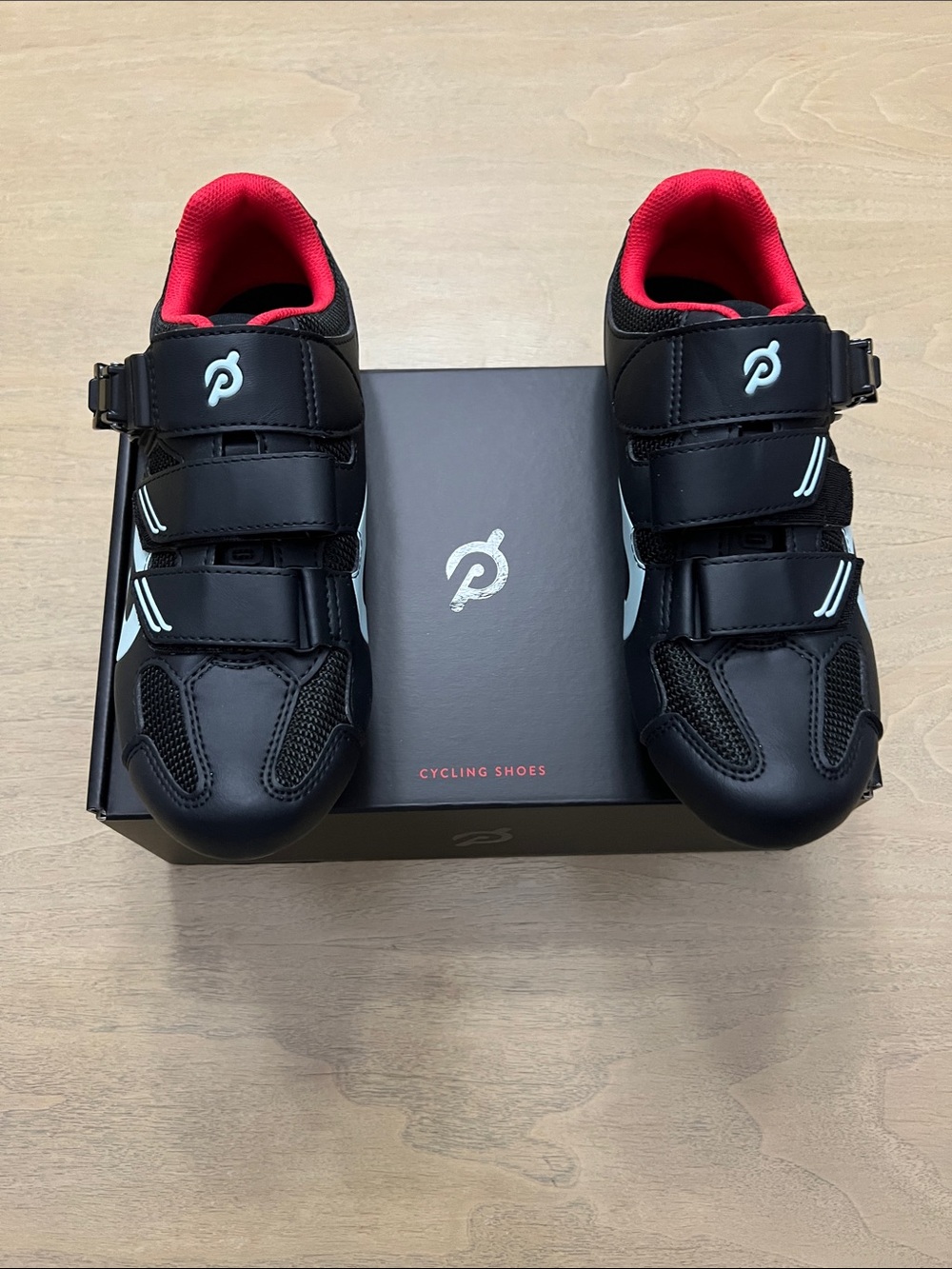 Peloton Black Cycling Shoes with Red Interior